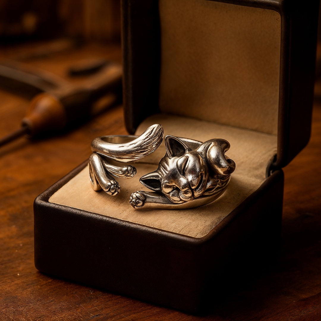 Anello vintage con gatto in argento