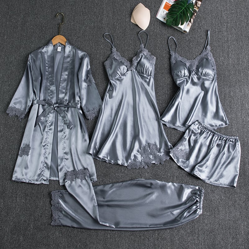 Luna™ | 5-Piece Satin & Lace Sleepwear Set
