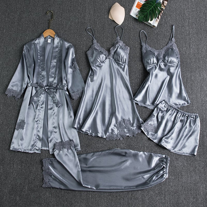 Luna™ | 5-Piece Satin & Lace Sleepwear Set