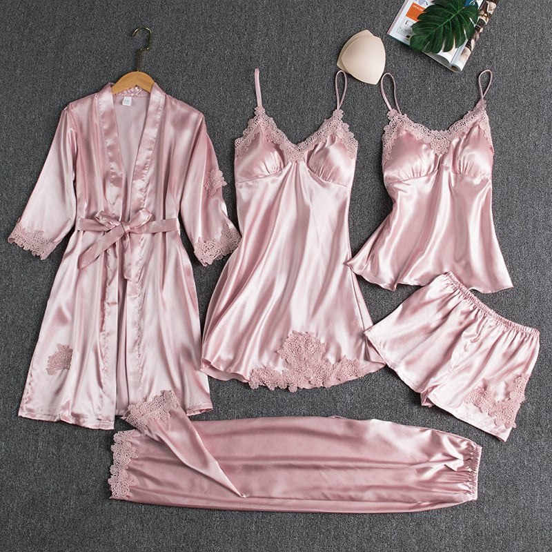 Luna™ | 5-Piece Satin & Lace Sleepwear Set