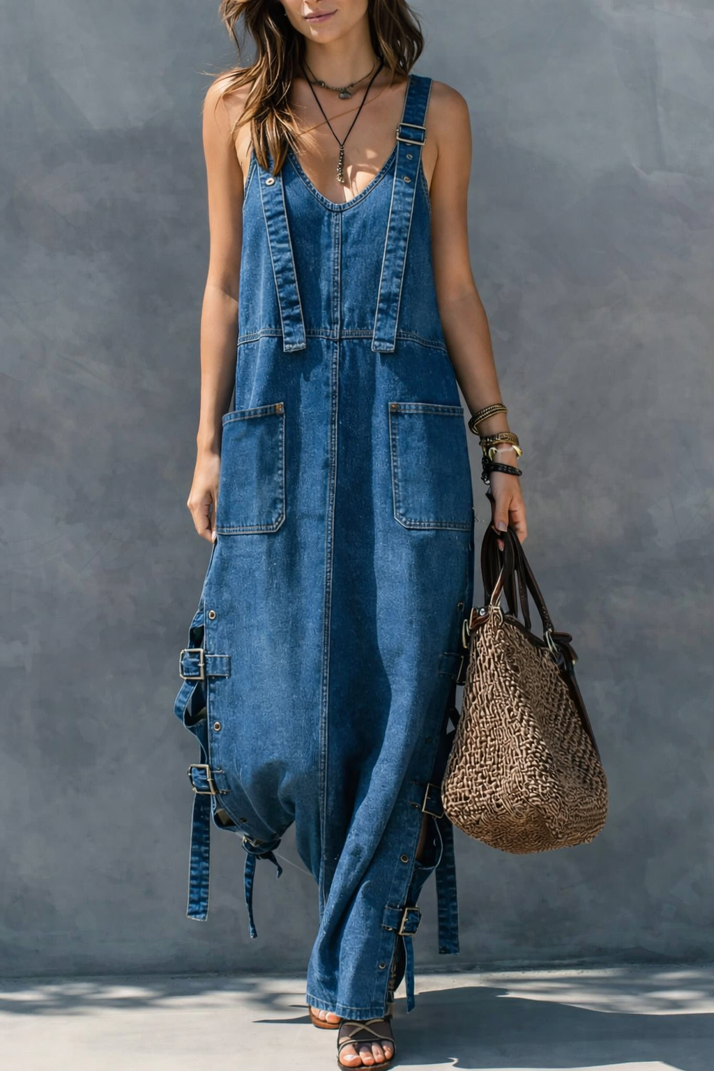 Harper™ | Elastic Waist Denim Jumpsuit