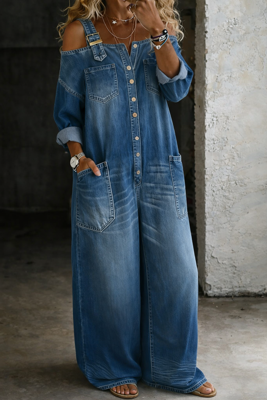 Sophia™ | Off-Shoulder Wide-Leg Denim Jumpsuit