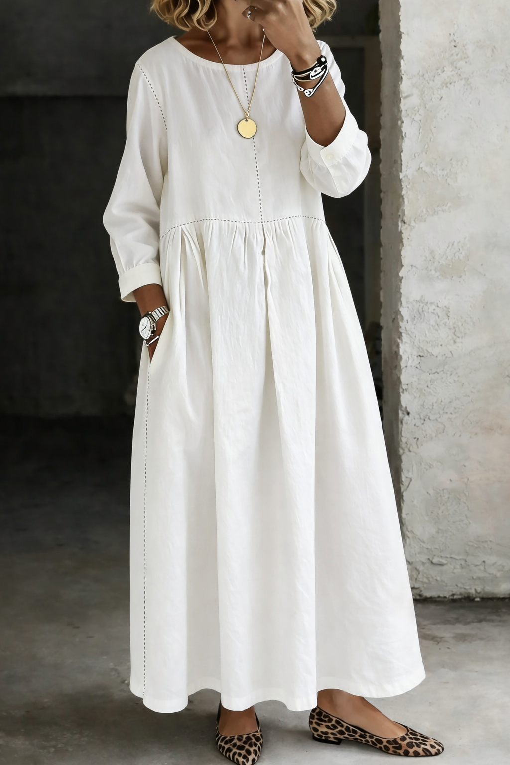 Melissa™ | Long-Sleeve Round Neck Denim Dress