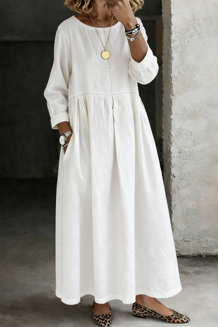 Melissa™ | Long-Sleeve Round Neck Denim Dress