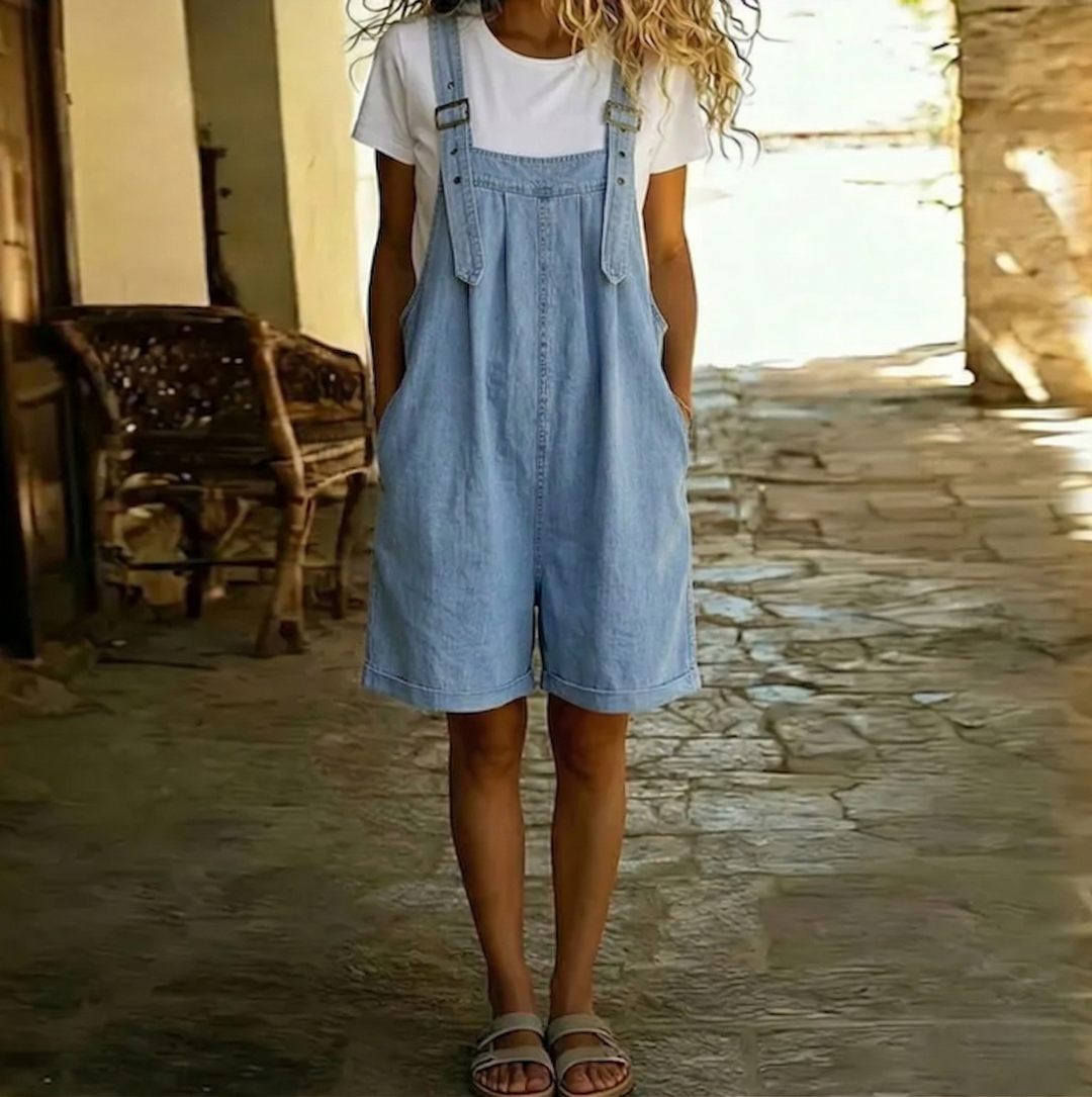Clara™ | Light Blue Denim Short Overalls
