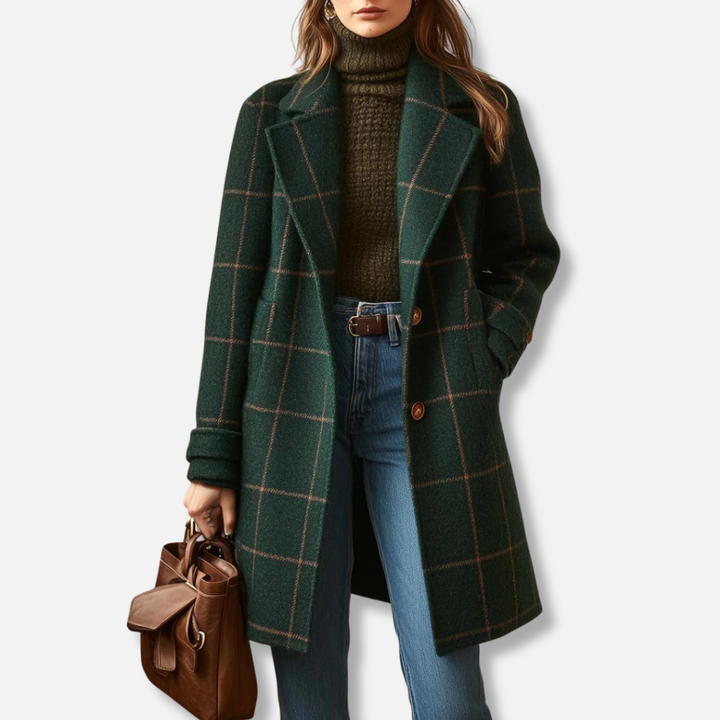 Elowen™ Timeless Plaid Wool Long Coat