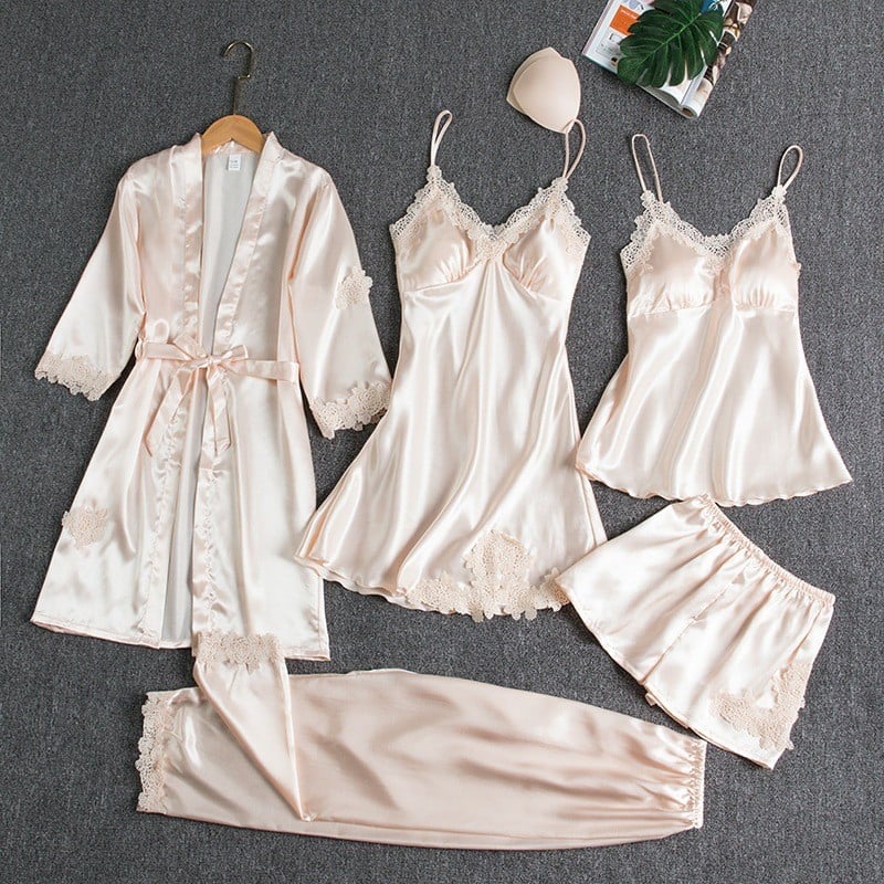 Luna™ | 5-Piece Satin & Lace Sleepwear Set