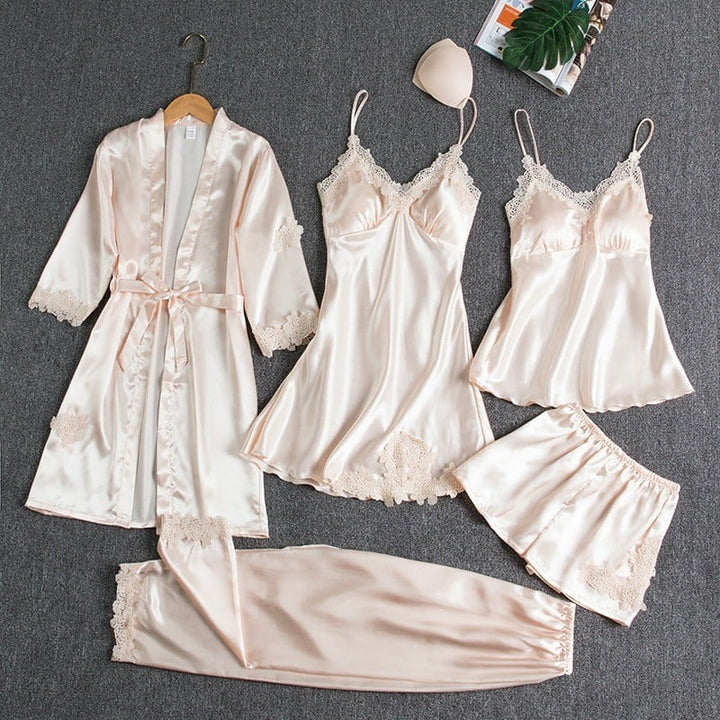 Luna™ | 5-Piece Satin & Lace Sleepwear Set