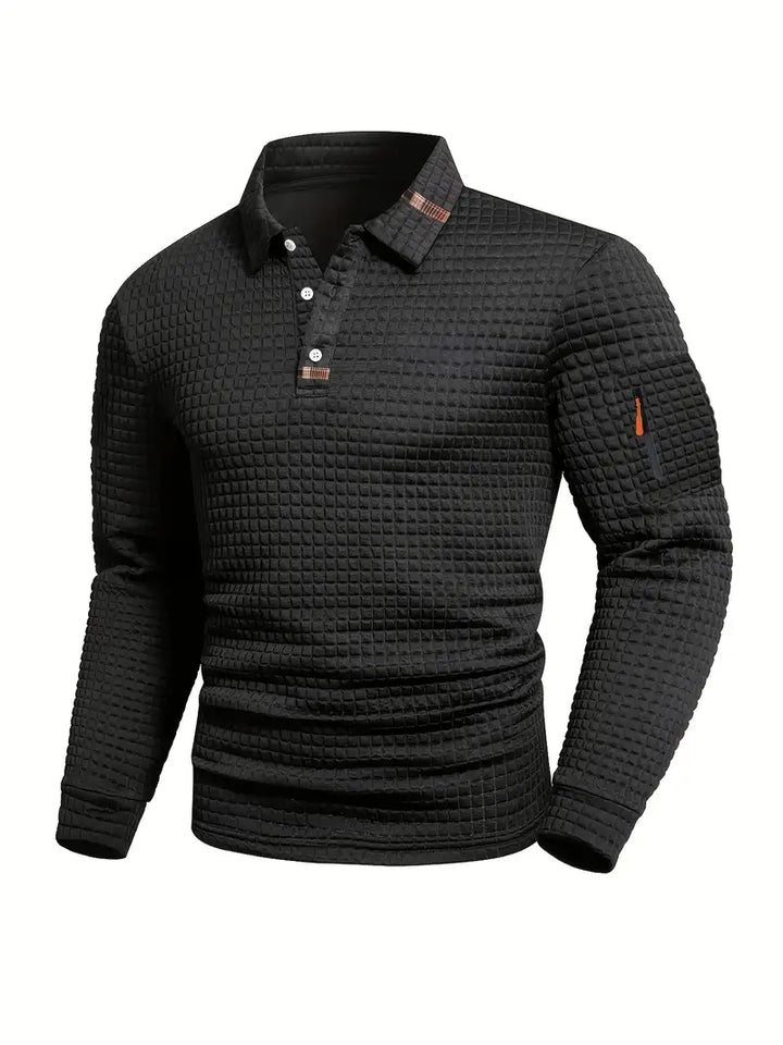 Men’s Slim Fit Textured Polo with Zipper Sleeve Pocket