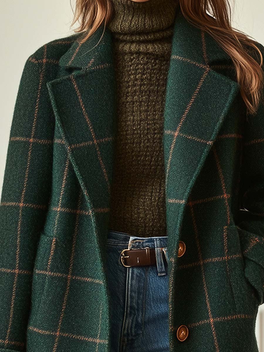 Elowen™ Timeless Plaid Wool Long Coat
