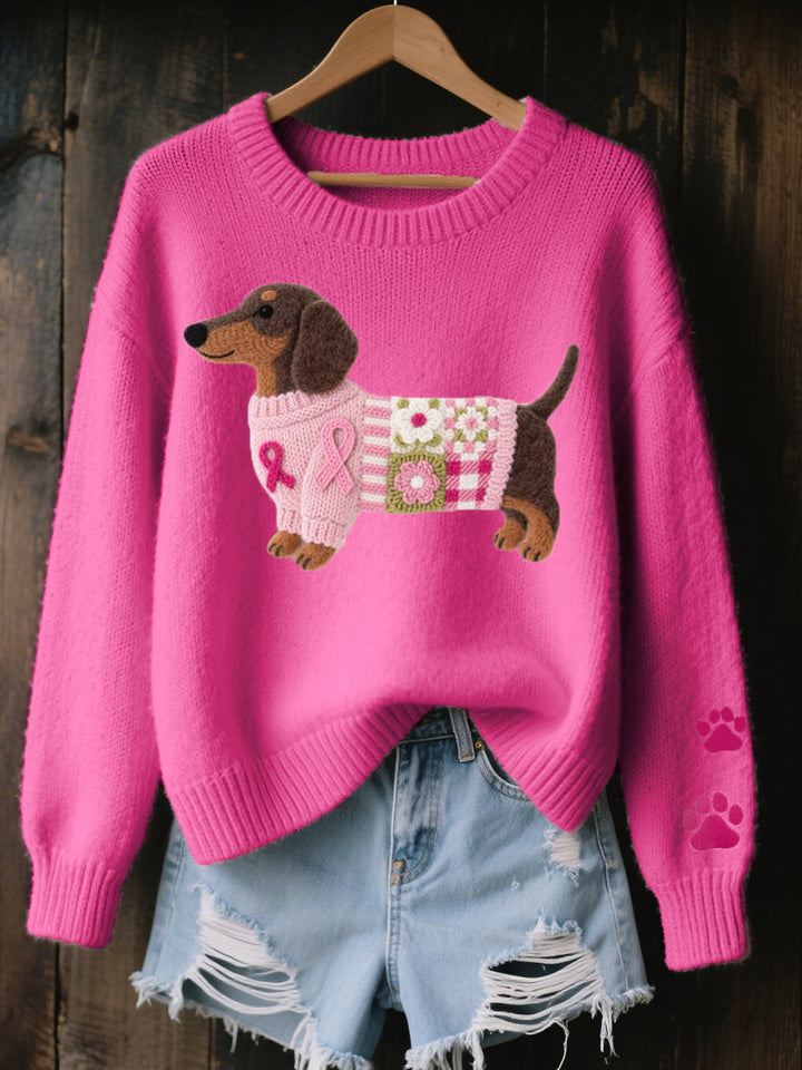 Naoni™ | Cozy Knit Sweater with Dachshund Patch Design
