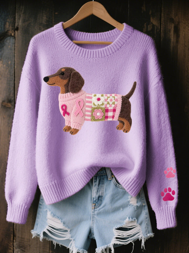 Naoni™ | Cozy Knit Sweater with Dachshund Patch Design